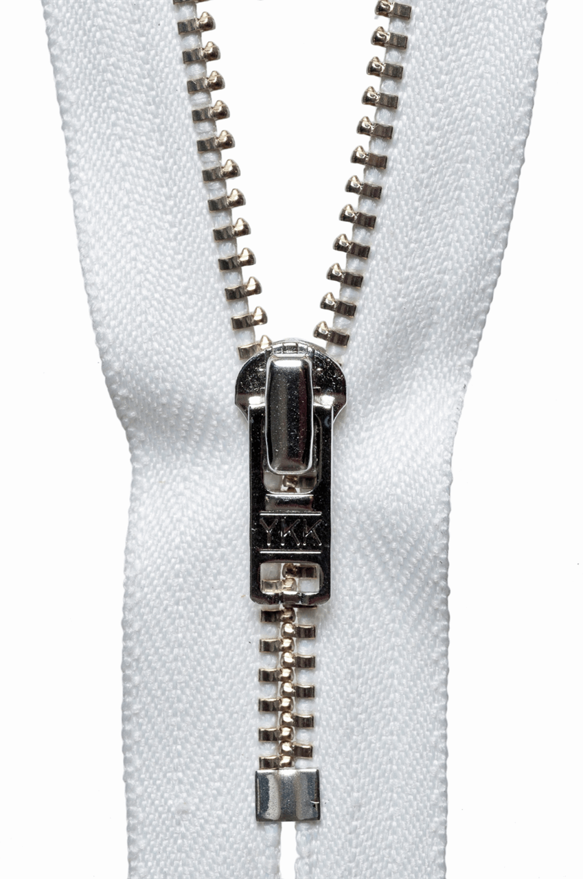 Metal Trouser Zip - 15cm / 6in - White