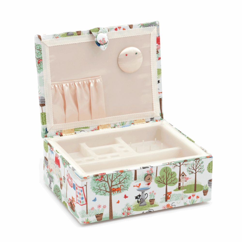 Sewing Box - Stool Style - Large - Crafty Cats in the Garden (Groves Hobby Gift)