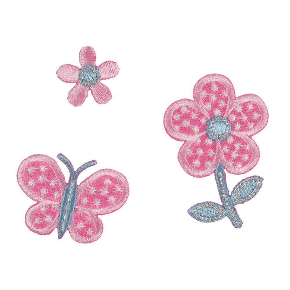 Motif - Butterfly and Flowers - Pink Spotty (Three)
