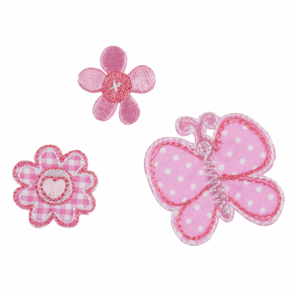 Motif - Butterfly and Flowers - Pink Spotty & Gingham (Three)