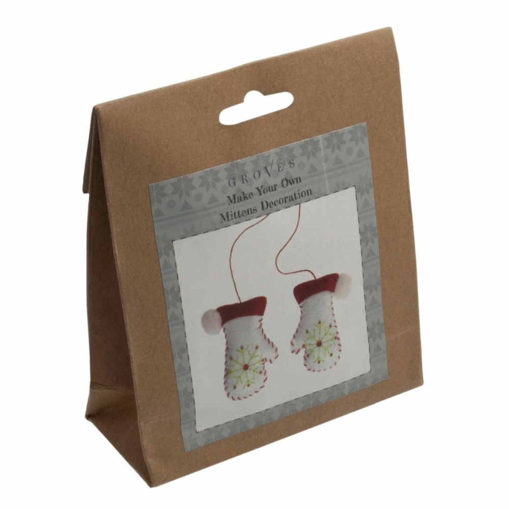 Felt Decoration Kit: Christmas: Pair of Mittens (White)