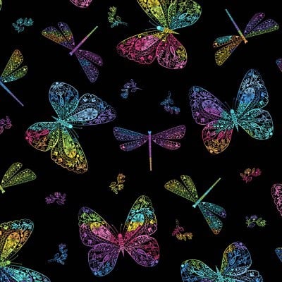 Makower - Rainbow Garden - Butterflies - 9897/K (Black)