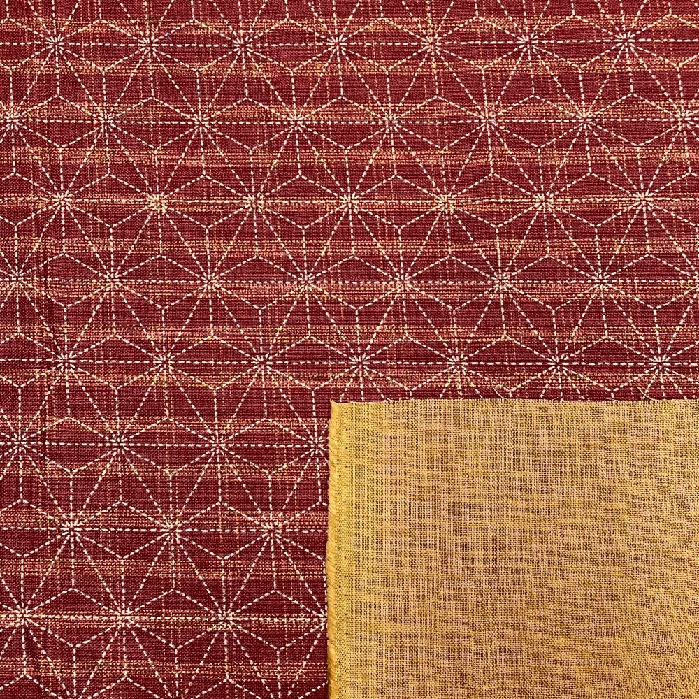 Sevenberry Japanese Fabric - Asanoha Hemp Leaf Stripe - No. 88500 Colour: 2 - 3 (Red / Tan)