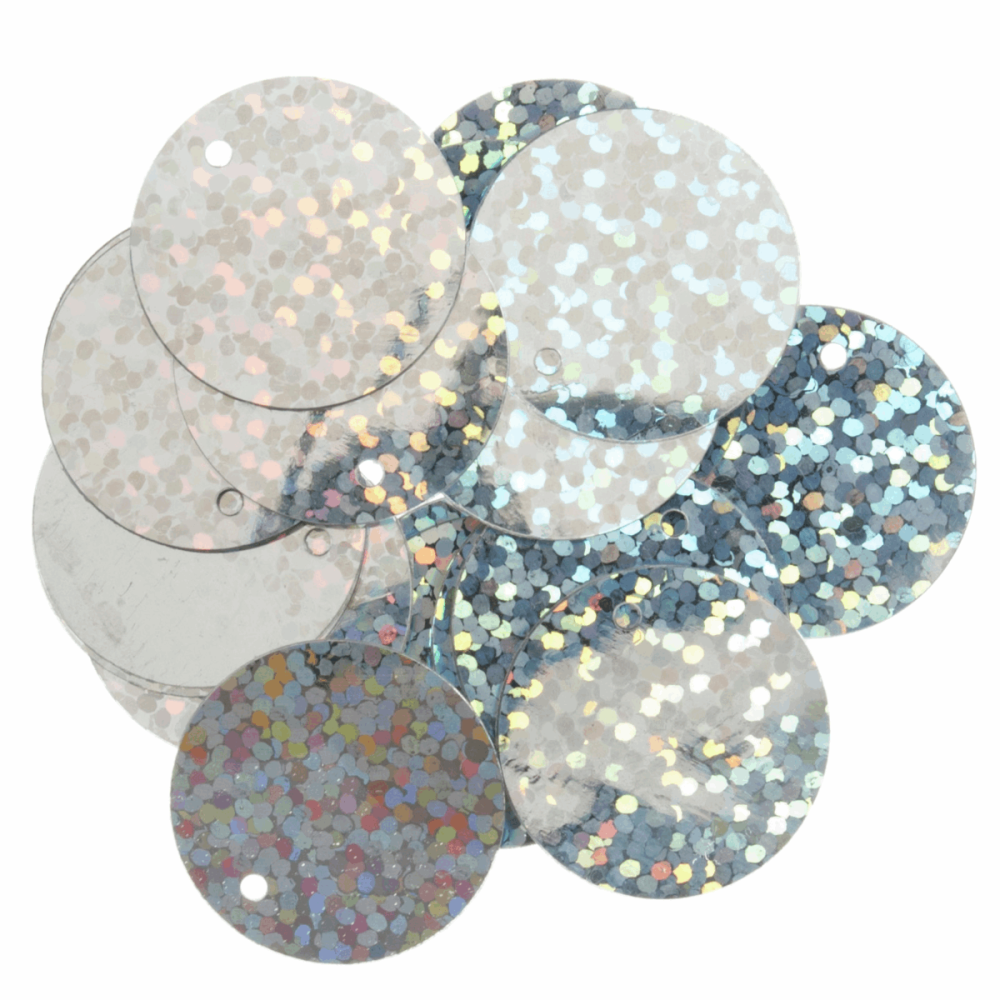 Sequins - Flat Discs - 20mm - Holographic Silver (Trimits)