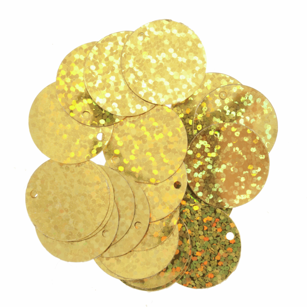 Sequins - Flat Discs - 20mm - Holographic Gold (Trimits)