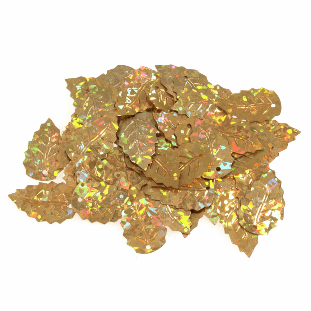 Sequins - Leaves - 19mm (length) - Holographic Gold (Trimits)