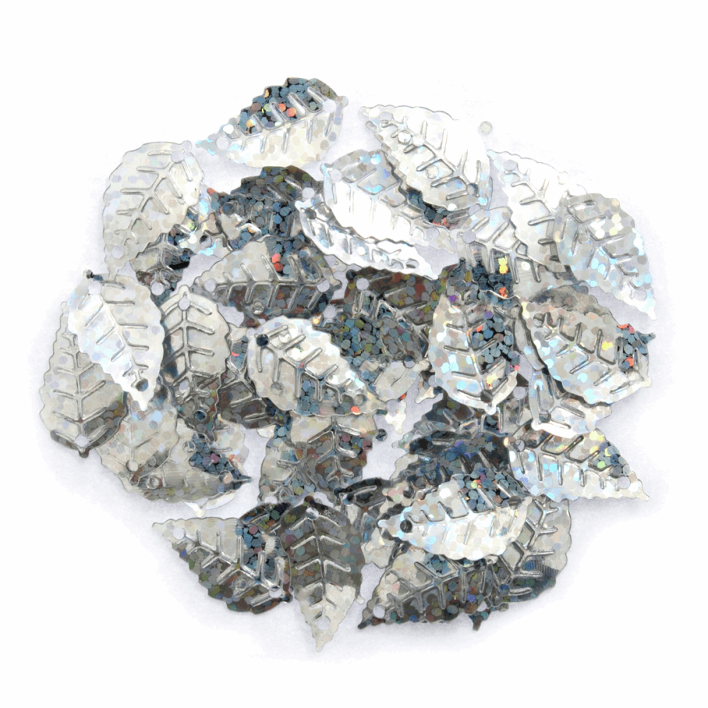 Sequins - Leaves - 19mm (length) - Holographic Silver (Trimits)