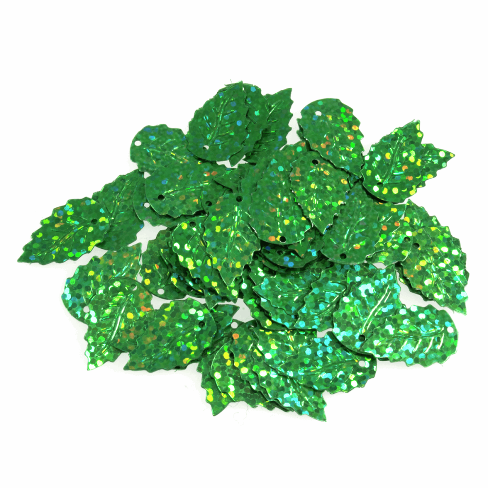 Sequins - Leaves - 19mm (length) - Holographic Green (Trimits)