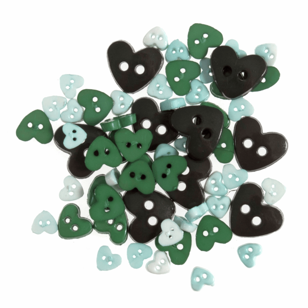 Mini Craft Buttons - Hearts - Green (Trimits)