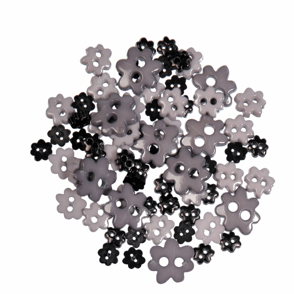 Mini Craft Buttons - Flowers - Black (Trimits)