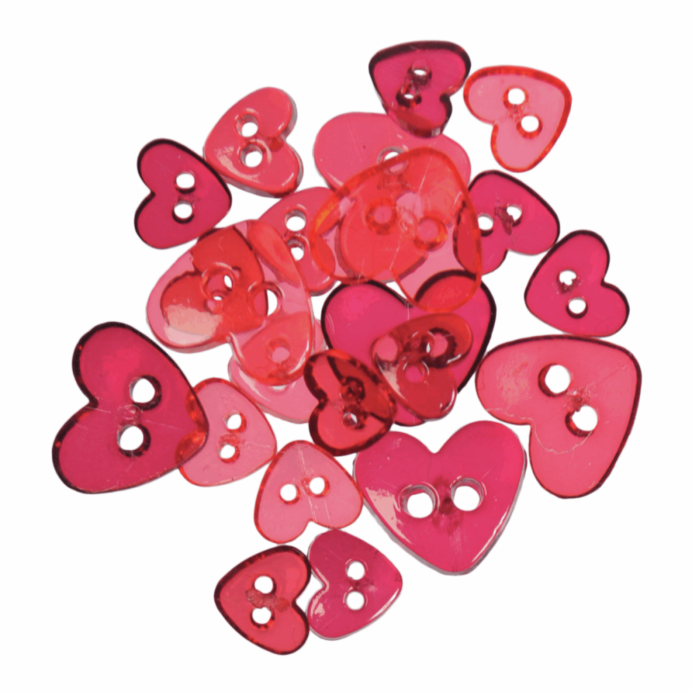 Mini Craft Buttons - Hearts - Transparent Red (Trimits)