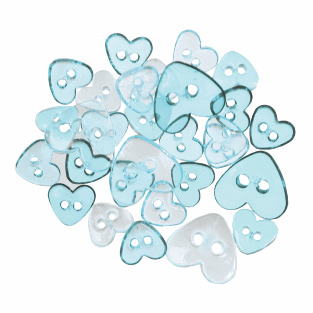 Mini Craft Buttons - Hearts - Transparent Turquoise (Trimits)