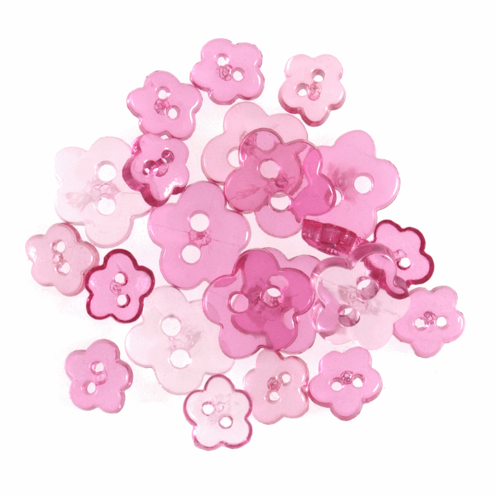 Mini Craft Buttons - Flowers - Transparent Pink (Trimits)
