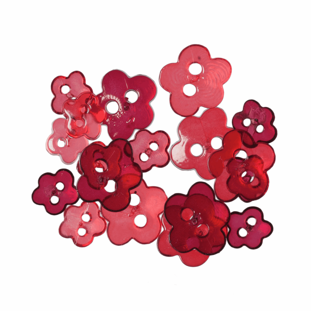 Mini Craft Buttons - Flowers - Transparent Red (Trimits)