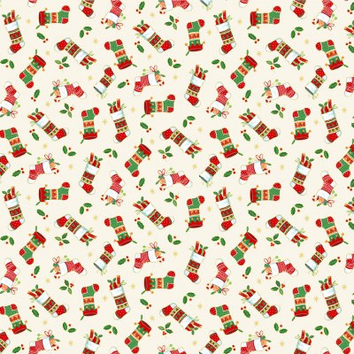 Makower - Merry Christmas - Stockings - No. 2484/Q (Cream)