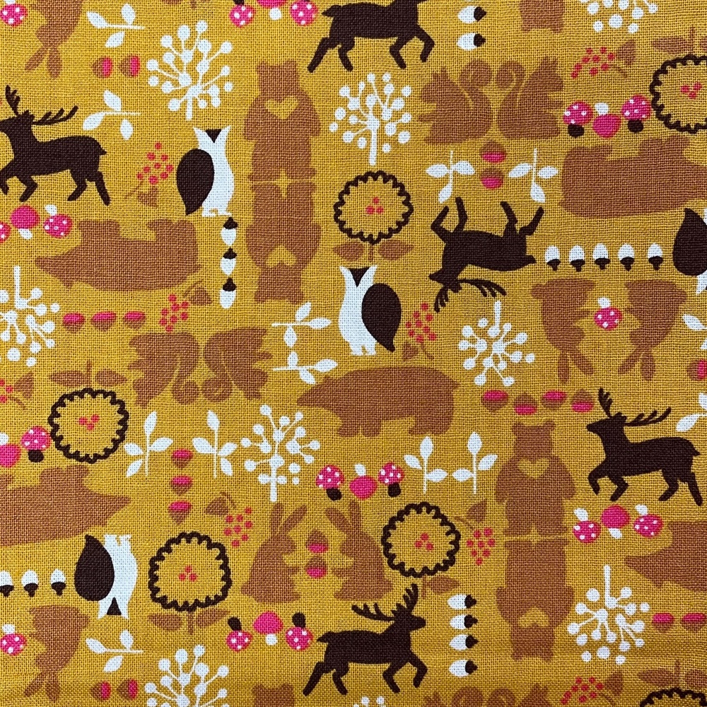 Last Fat Quarter - Sevenberry Japanese Fabric - Woodland Animals - Colour: Mustard