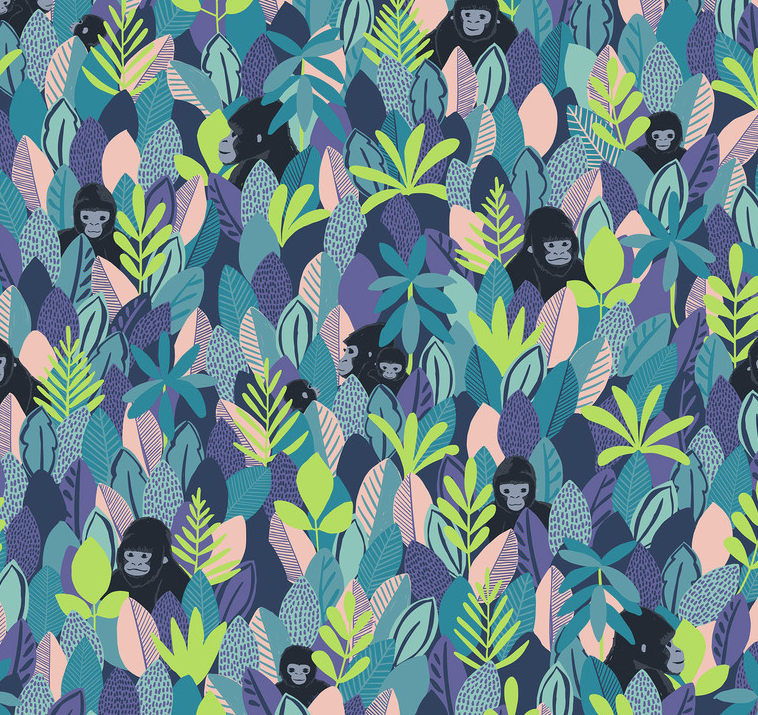 Last Fat Quarter - Windham Fabrics - Bwindi Forest - Mountain Gorilla (Blue)