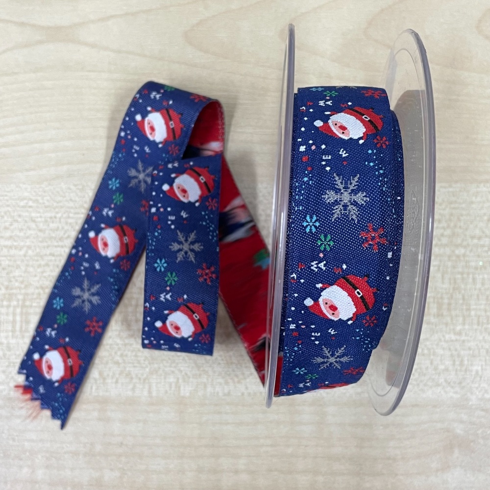 Christmas Ribbon - Woven - Navy Santa (Sew Cool)