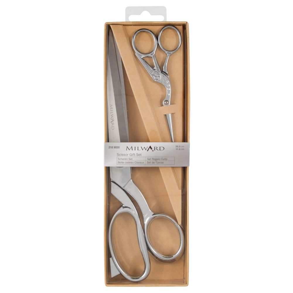 Scissors Gift Set - Silver - Dressmaking (25cm) and Embroidery (11.5cm) (Milward)