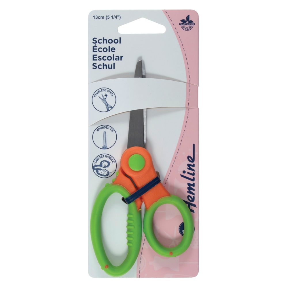 School Scissors - 13cm / 5 ¼" - Rounded Tip - Comfort Handle (Hemline)