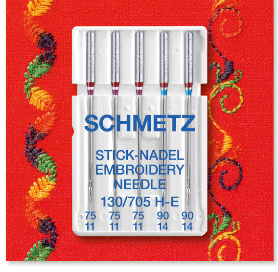 Embroidery Needles - Mixed Size Pack, 75 & 90 - Pack of 5 - Schmetz