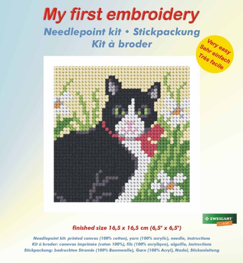 Needlepoint Kit - My First Embroidery - Black & White Cat - Orchidea ORC.96