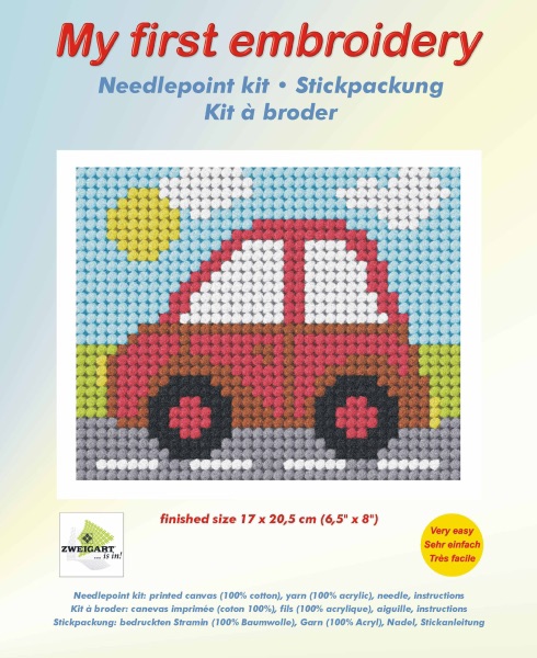 Needlepoint Kit - My First Embroidery - Little Red Car - Orchidea ORC.9705