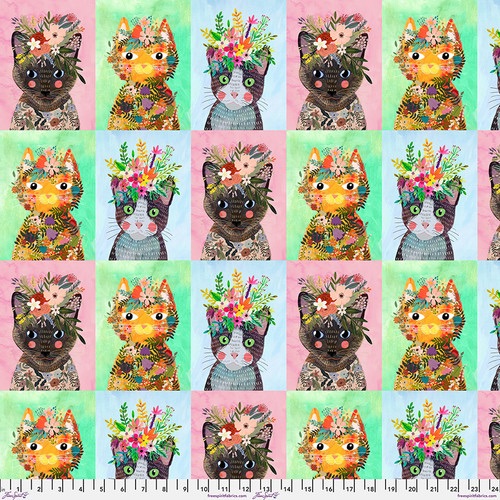 Floral Pets - More Floral Kitties - Multi - PWMC047.XMULTI - Mia Charro (Sold per 30cm length)