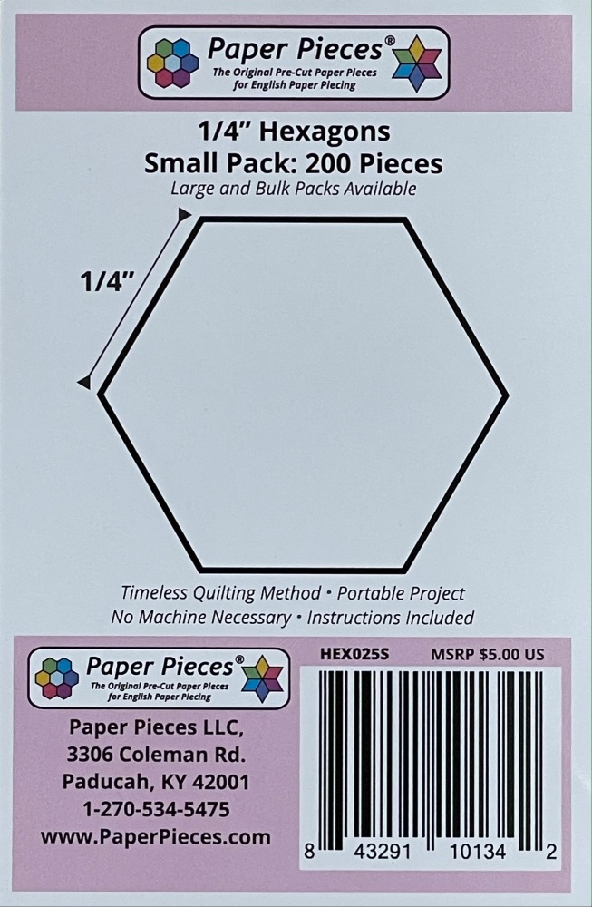 ¼" Hexagon Paper Pieces - 200 pieces (HEX025)