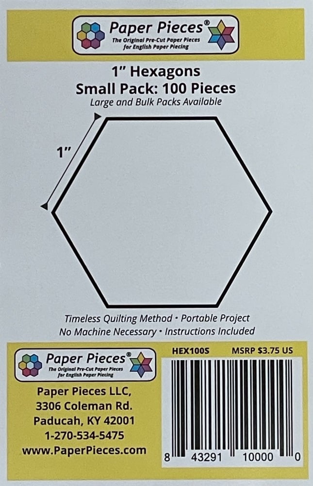 1" Hexagon Paper Pieces - 100 pieces (HEX100s)