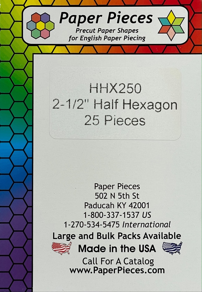 2 ½" Half Hexagon Paper Pieces - 25 pieces (HHX250)