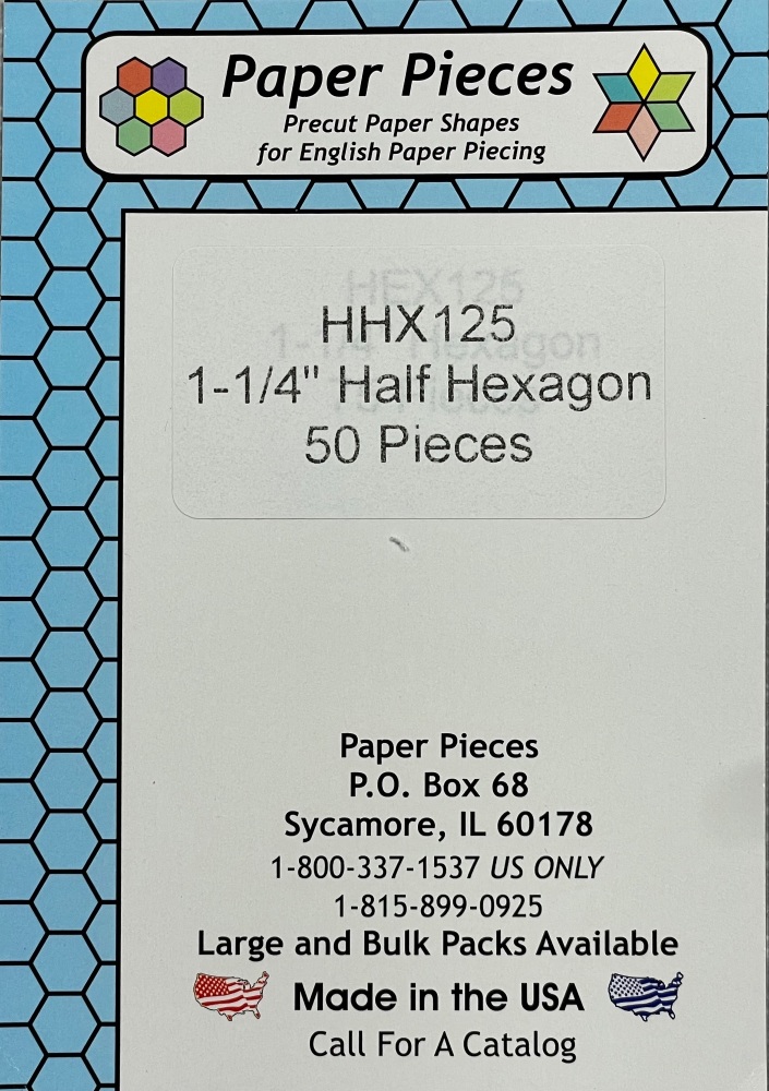 1 ¼" Half Hexagon Paper Pieces - 50 pieces (HHX125)