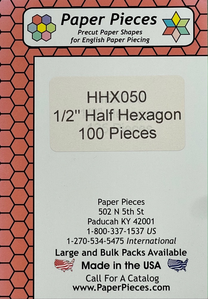 ½" Half Hexagon Paper Pieces - 100 pieces (HHX050)