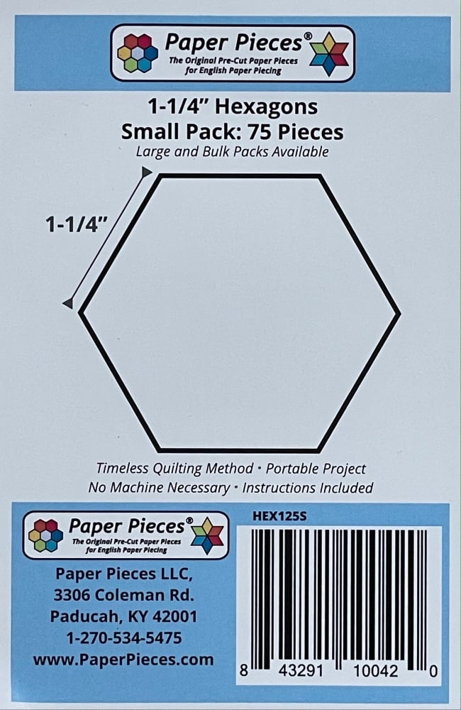 1 ¼" Hexagon Paper Pieces - 75 pieces (HEX125s)