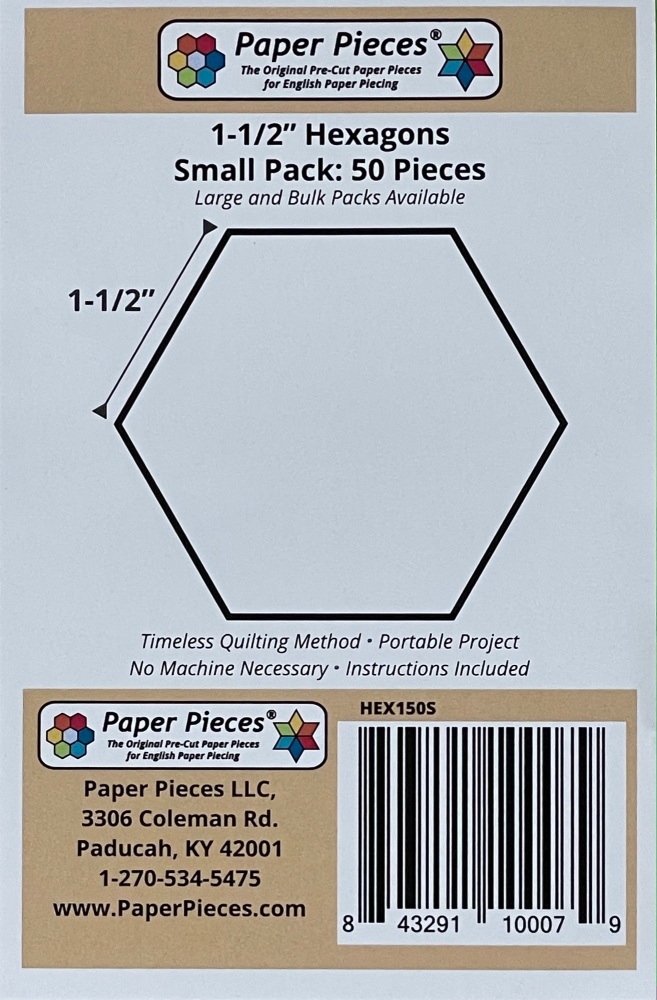 1 ½" Hexagon Paper Pieces - 50 pieces (HEX150s)