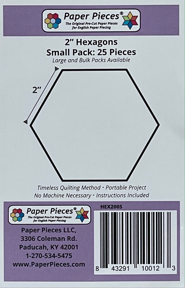 2" Hexagon Paper Pieces - 25 pieces (HEX200s)