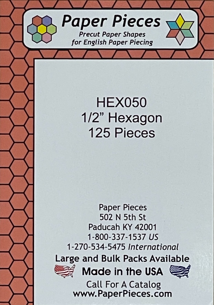 ½" Hexagon Paper Pieces - 125 pieces (HEX050)