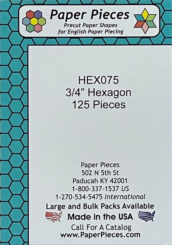 ¾" Hexagon Paper Pieces - 125 pieces (HEX075)