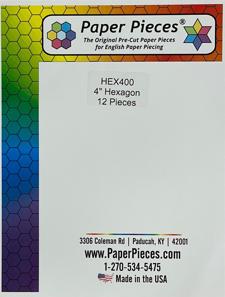 4" Hexagon Paper Pieces - 12 pieces (HEX400)