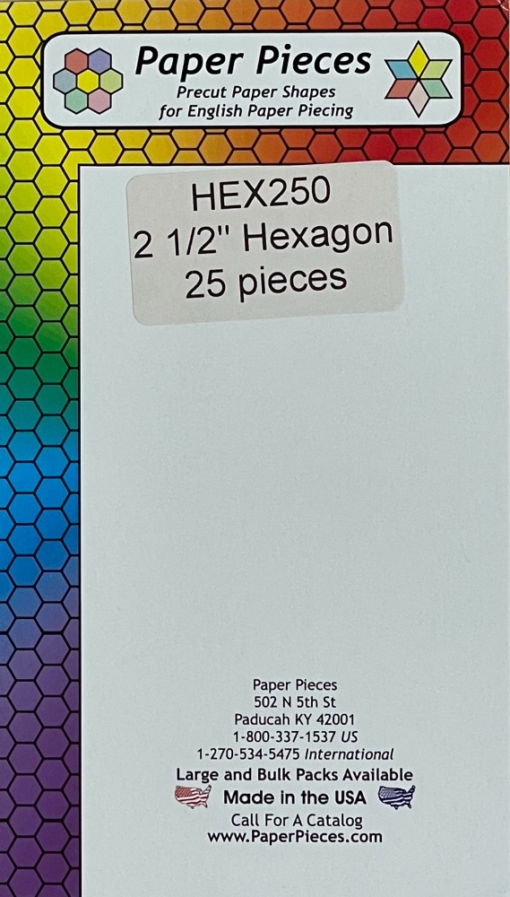 2 ½" Hexagon Paper Pieces - 25 pieces (HEX250)