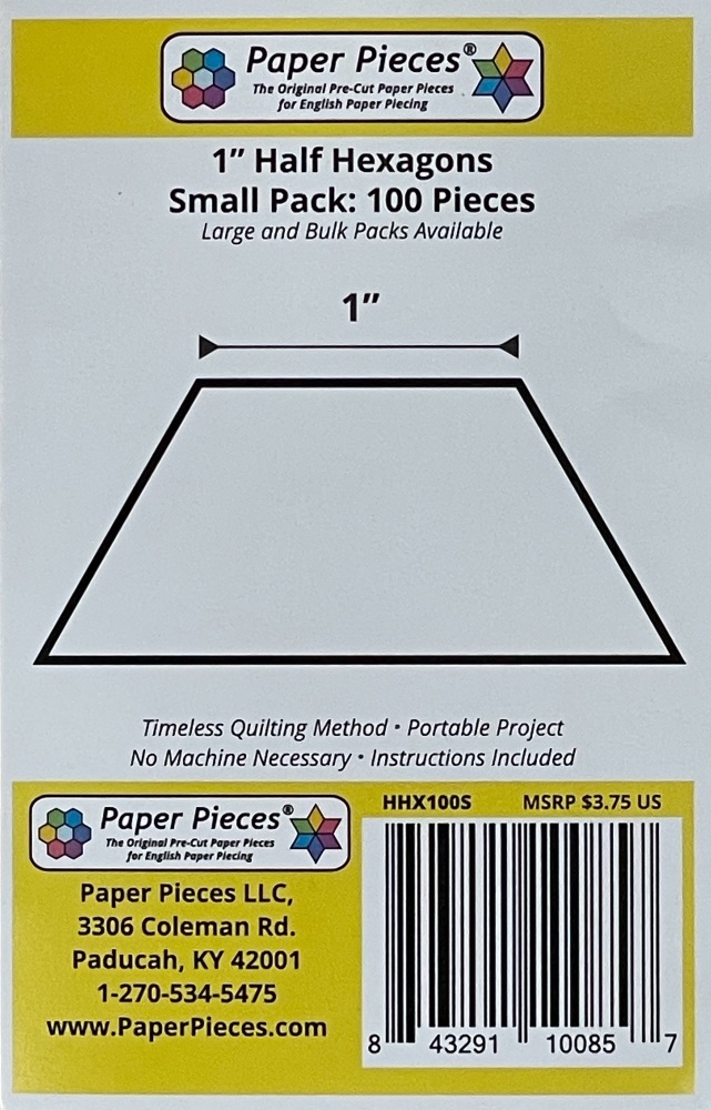 1" Half Hexagon Paper Pieces - 75 pieces (HHX100s)