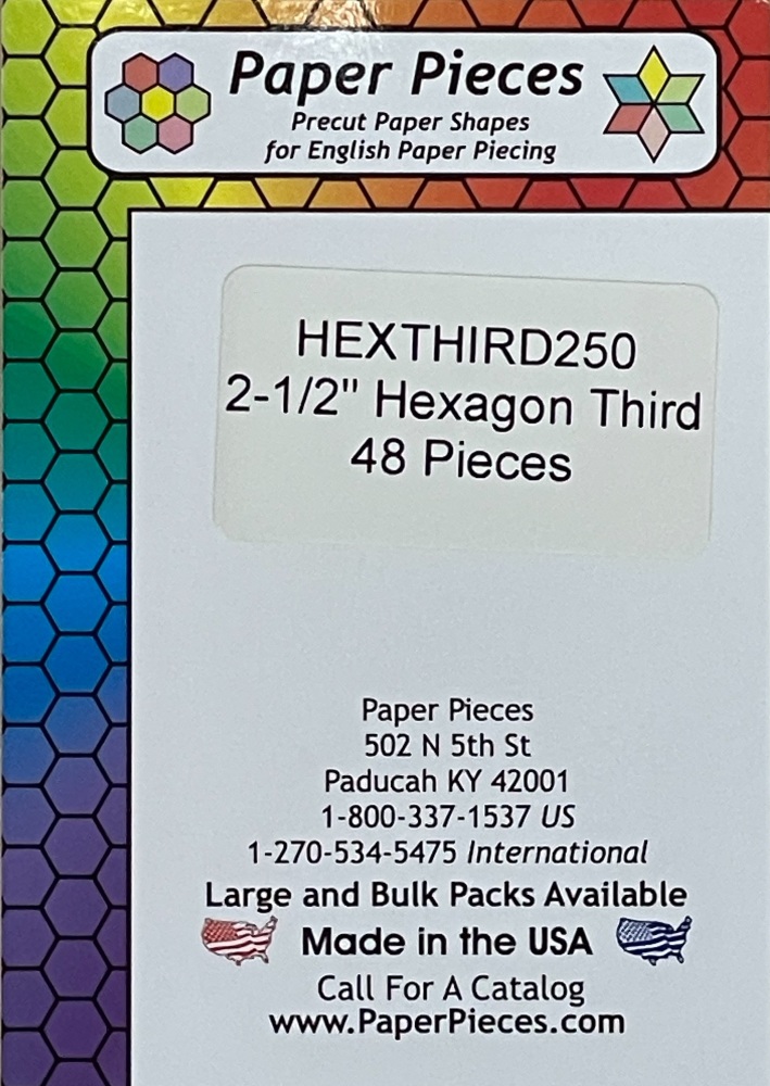 2 ½" Hexagon Third Paper Pieces - 48 pieces (HEXTHIRD250)