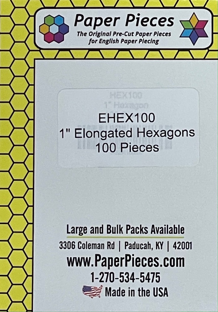 1" Elongated Hexagon Paper Pieces - 100 pieces (EHEX100)