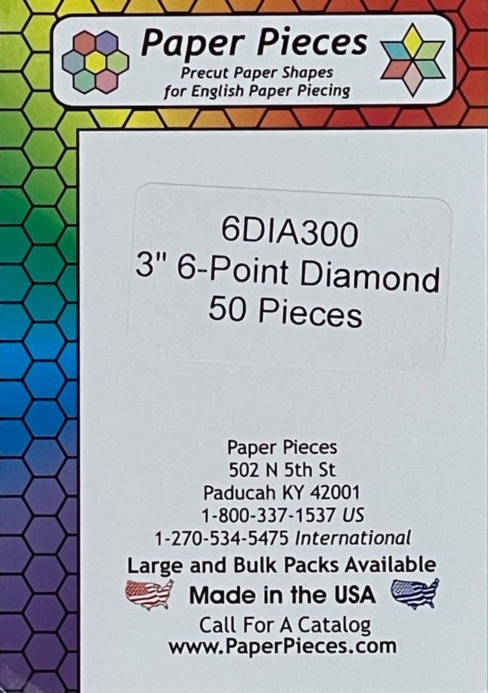 3" 6 Point (60 Degree) Diamond Paper Pieces - 50 pieces (6DIA300)