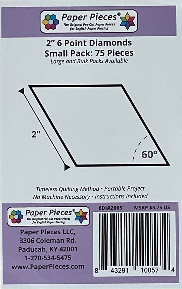 2" 6 Point (60 Degree) Diamond Paper Pieces - 75 pieces (6DIA200s)