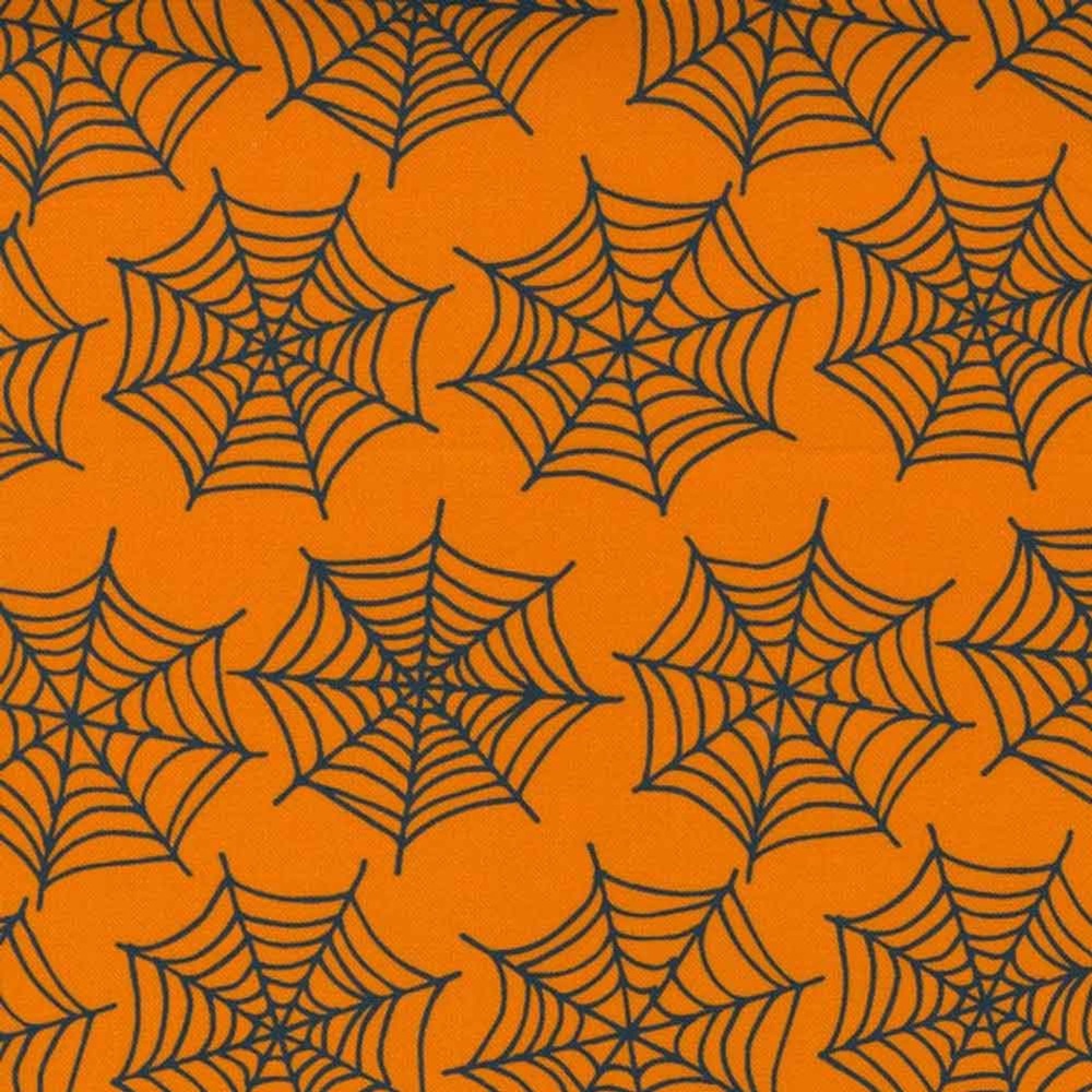 Last Fat Quarter (Imperial Size: 18" x 22") - Moda - Holiday Essentials Halloween - Spiderwebs - No. 20732-16 (Pumpkin)