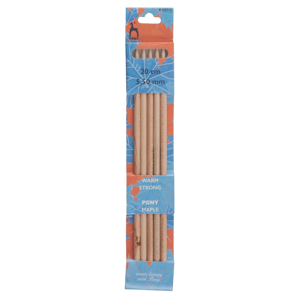 Double-Ended Knitting Pins - Maple - 5.50mm x 20cm - Set of Five - Pony Map