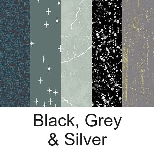 Black, grey, silver