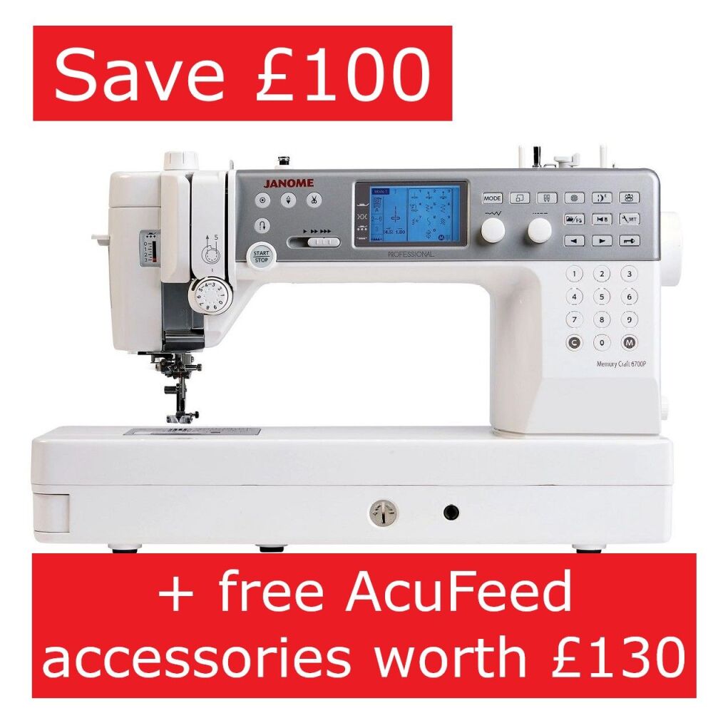 Janome Memory Craft 6700P - save £100 (usual price £1899) plus free AcuFeed accessories worth £130