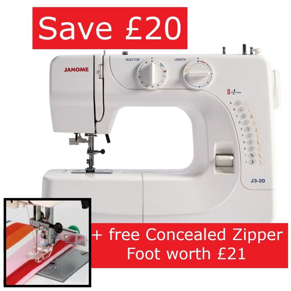 Janome J3-20 - save £20 (usual price £259) plus free Concealed Zipper foot 